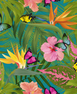 Tovaglia al metro tropicale con farfalle verde